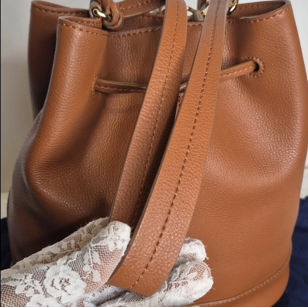 Lauren Ralph Lauren Leather Drawstring Bucket Bag - Picture 10 of 17